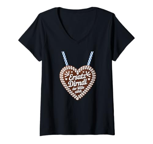 Damen Ersatz Dirndl Spruch Lebkuchenherz T-Shirt mit V-Ausschnitt Damen Ersatz Dirndl Spruch Lebkuchenherz T-Shirt mit V-Ausschnitt von Witziges Lebkuchenherz Ersatz Dirndl Herz Sprüche
