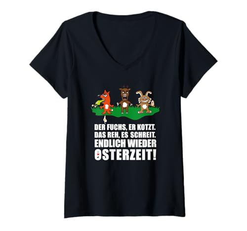Damen Lustiges Ostern Comic Spruch Cartoon Osterhase Outfit T-Shirt mit V-Ausschnitt Damen Lustiges Ostern Comic Spruch Cartoon Osterhase Outfit T-Shirt mit V-Ausschnitt von Witziges Osterhasen Hase Reh Fuchs Sprüche Design