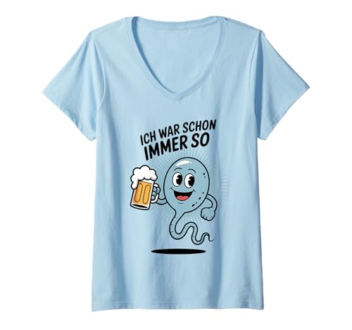 Damen Bierlustiger Spruch Ich war Schon Immer so Cartoon Style T-Shirt mit V-Ausschnitt Damen Bierlustiger Spruch Ich war Schon Immer so Cartoon Style T-Shirt mit V-Ausschnitt von Witziges Party Spermium mit Bierkrug Illustration