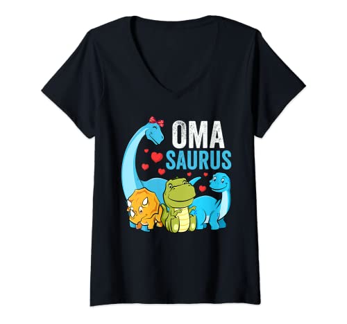 Damen Dino Omasaurus Oma Dinosaurier für Großmama Muttertag T-Shirt mit V-Ausschnitt Damen Dino Omasaurus Oma Dinosaurier für Großmama Muttertag T-Shirt mit V-Ausschnitt von Witziges Saurier Oma Geschenk von Lifua