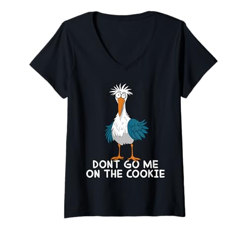 Damen Lustige Möwe Denglisch Please Dont Go Me On The Cookie T-Shirt mit V-Ausschnitt von Witziges Seagull Bitte geh mich nicht auf den Keks
