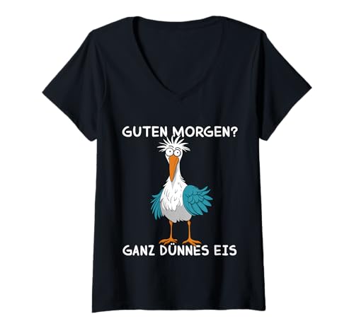 Damen Lustige Spruch Norden Seagull Guten Morgen - Ganz dünnes EIS T-Shirt mit V-Ausschnitt von Witziges Seagull Möwe Guten Morgen Ganz dünnes Eis