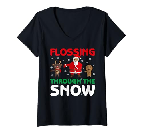 Damen Lustiges Frohe Weihnachten Weihnachtsmann Rentier Lebkuchen T-Shirt mit V-Ausschnitt Damen Lustiges Frohe Weihnachten Weihnachtsmann Rentier Lebkuchen T-Shirt mit V-Ausschnitt von Witziges Weihnachten Outfit Design Herren Damen