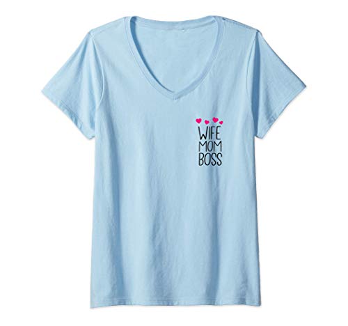 Damen Wife Mom Boss lustiges Spruch für Mama Mutter Muttertag T-Shirt mit V-Ausschnitt von Witziges Wife Mom Boss Geschenk für Frauen