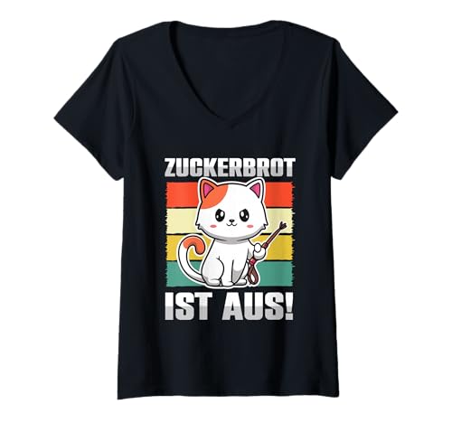 Damen Lustiges Zuckerbrot Ist Aus Shirt Tiere Katze Geschenkidee T-Shirt mit V-Ausschnitt Damen Lustiges Zuckerbrot Ist Aus Shirt Tiere Katze Geschenkidee T-Shirt mit V-Ausschnitt von Witziges Zuckerbrot Ist Aus Tiere Spruch Geschenk