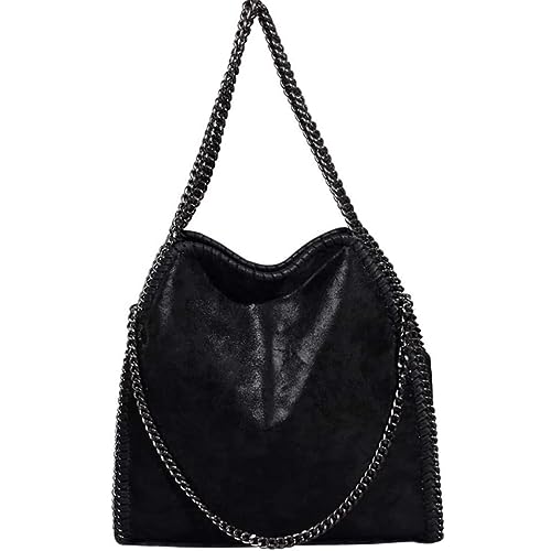 Wivmypog Tragetasche für Damen, Damen, große Umhängetasche, Handtasche, Kunstleder, Kettentasche, Umhängetasche, Messenger-Geldbörse, Taschen für Frauen, Schwarz, 40*38*12cm von Wivmypog