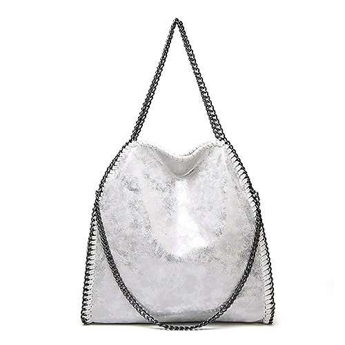 Tragetasche für Damen, große Schultertasche, Handtasche, Kunstleder, Kettentasche, Umhängetasche, Kuriertasche, Tasche für Damen, White von Wivmypog