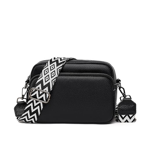 Wivmypog Crossbody Taschen für Frauen, Retro Leder Crossbody Bag Damen Umhängetasche Damen Klein Schultertaschen Handtasche Satchel mit breiten Gitarrengurt von Wivmypog