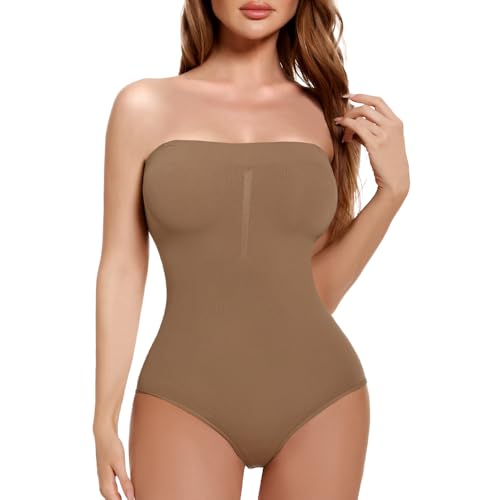 Wivzo Damen Trägerloser Bandeau Shapewear Damen Bauchweg Shaping Body Nahtlos Sculpting Bodysuit mit von Wivzo