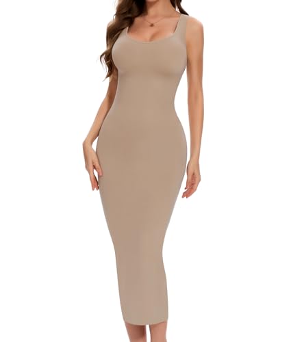 Wivzo Unterkleid Damen Lang Trägerunterkleid mit Spitzensplit Kleid Bauchwegformend Shapewear für Alltag Ball von Wivzo