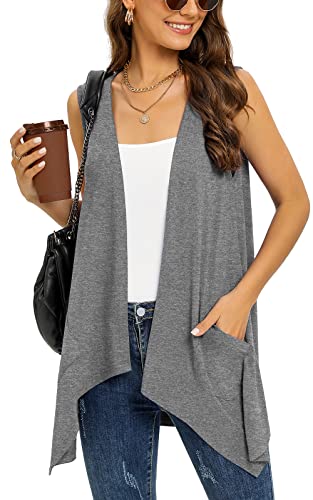 Wiwclo Fall Sleeveless Cardigans for Women Lightweight Vest with Pockets Casual Soft Knit Open Front Long Draped Duster Irregular Hemline,Grey,XL Wiwclo Fall Sleeveless Cardigans for Women Lightweight Vest with Pockets Casual Soft Knit Open Front Long Draped Duster Irregular Hemline,Grey,XL von Wiwclo