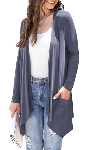 Wiwclo Long Sleeve Cardigan for Women Fashion Casual Open Front Drape Lightweight Summer Cardigan with Pockets Kimono Cover Up Asymmetric Hem,S von Wiwclo