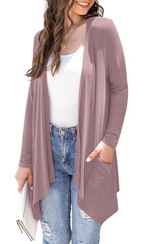 Wiwclo Mauve Cardigan Sweaters for Women Plus Size Lightweight Cardigan Sweaters Coat Long Sleeve Open Front Drape Duster with Pockets 2024,XXL von Wiwclo