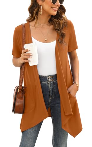 Wiwclo Plus Size Cardigan for Women Casual Soft Short Sleeve Duster Open Front Lightweight Kimono Summer Cardigans with Pockets Drape Hem,Brown,XXL Wiwclo Plus Size Cardigan for Women Casual Soft Short Sleeve Duster Open Front Lightweight Kimono Summer Cardigans with Pockets Drape Hem,Brown,XXL von Wiwclo