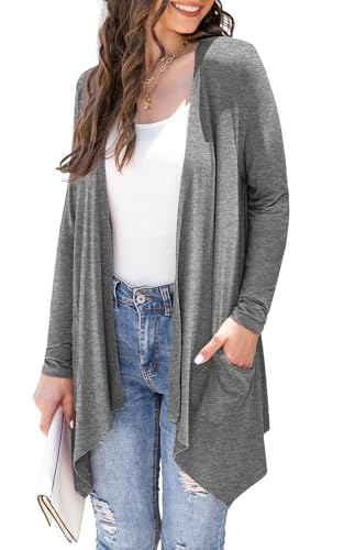 Wiwclo Plus Size Womens Open Front Cardigans Casual Relaxed Fit Long Sleeve Side Pockets Dusters,Dark Grey,XX-Large von Wiwclo