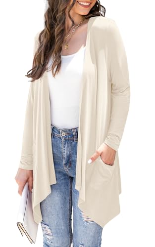 Wiwclo Plus Size Womens Open Front Cardigans Casual Relaxed Fit Long Sleeve Side Pockets Dusters,Light Apricot,XX-Large von Wiwclo