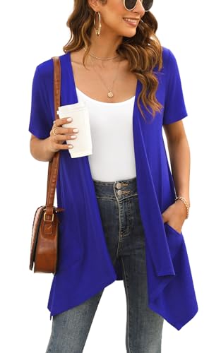 Wiwclo Royal Blue Plus Size Short Sleeve Cardigan for Women Lightweight Open Front Summer Vest Kimono Jackets with Pockets Drape Shrug Top 2024,XXL von Wiwclo