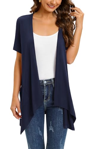 Wiwclo Women's Summer Cardigan Lightweight Short Sleeve Open Front Kimono Jacket with Pockets Casual Soft Draped Duster Vest Shrug Top 2024,XL von Wiwclo
