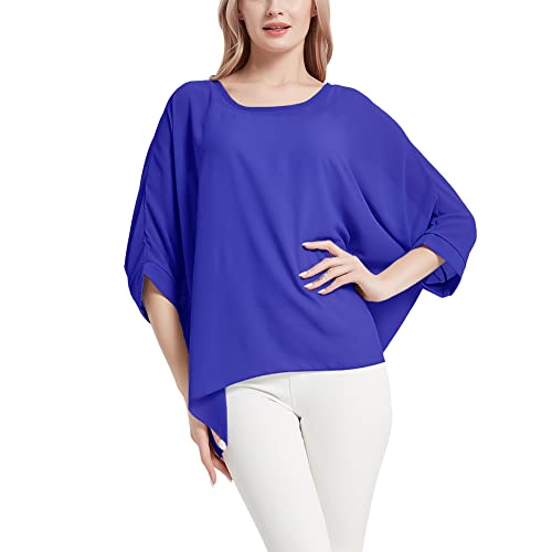 Wiwish Damen Baggy Solid Sheer Chiffon Caftan Poncho Übergröße Batwing Tunika Top Bluse, blau, Einheitsgröße von Wiwish