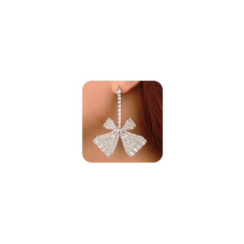 Wiwpar Lange Kristall-Schmetterlings-Ohrringe mit Strass, silberfarbene Quasten-Ohrringe für Damen, Feen-Party, Abschlussball, Silberohrringe von Wiwpar