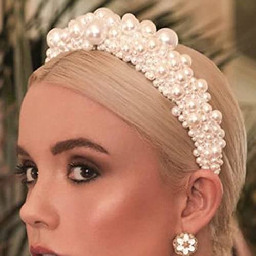 Wiwpar Perlen Stirnbänder Breit Haarreifen mit Perlen Elegant Weiß Perle Stirnband Kopfbedeckung Braut Haarreifen Hochzeit Haarschmuck für Frauen Mädchen (Stil 2) von Wiwpar