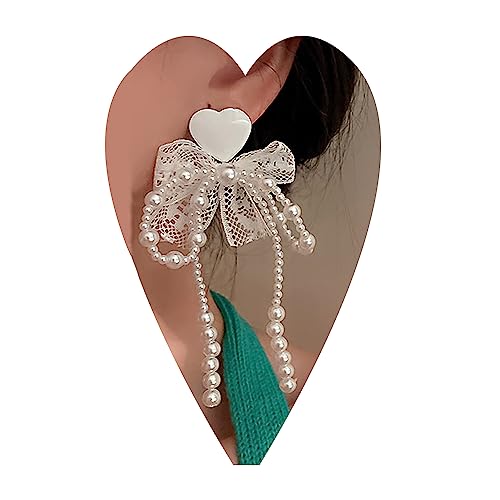 Wiwpar Vintage Quaste Schleife Perlen Ohrringe baumeln Perle Schleife Ohrringe Boho Drop Lange Bar Ohrringe für Frauen Mädchen von Wiwpar