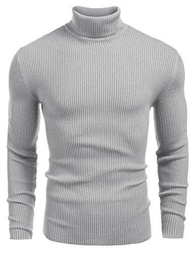 COOFANDY Herren Rollragen Pullover Langarmshirt Feinstrick Sweater Freizeit Slim fit Basic Männer Pullover Grau S von COOFANDY