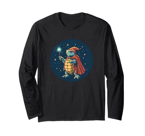 Lustiges magisches Schildkröten-Kostüm mit Zauberstab für Jungen und Mädchen Langarmshirt von Wizard Turtle