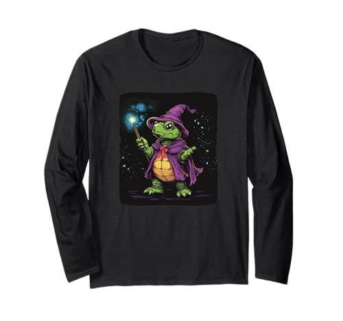 Magische Schildkröte Kostüm mit lustigem Zauberstab für Jungen und Mädchen Langarmshirt von Wizard Turtle