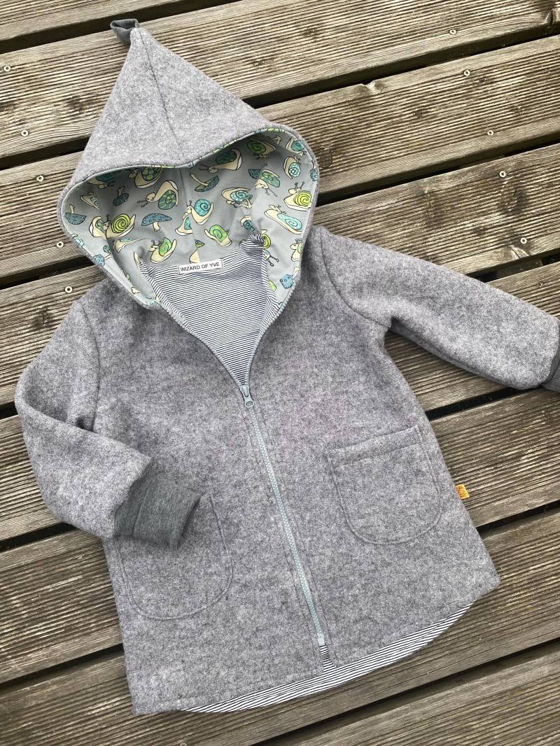 Walkjacke Oder Walkmantel Zipfel-Jacke Schurwolle Walk Grau Melange Schnecken von WizardofYve