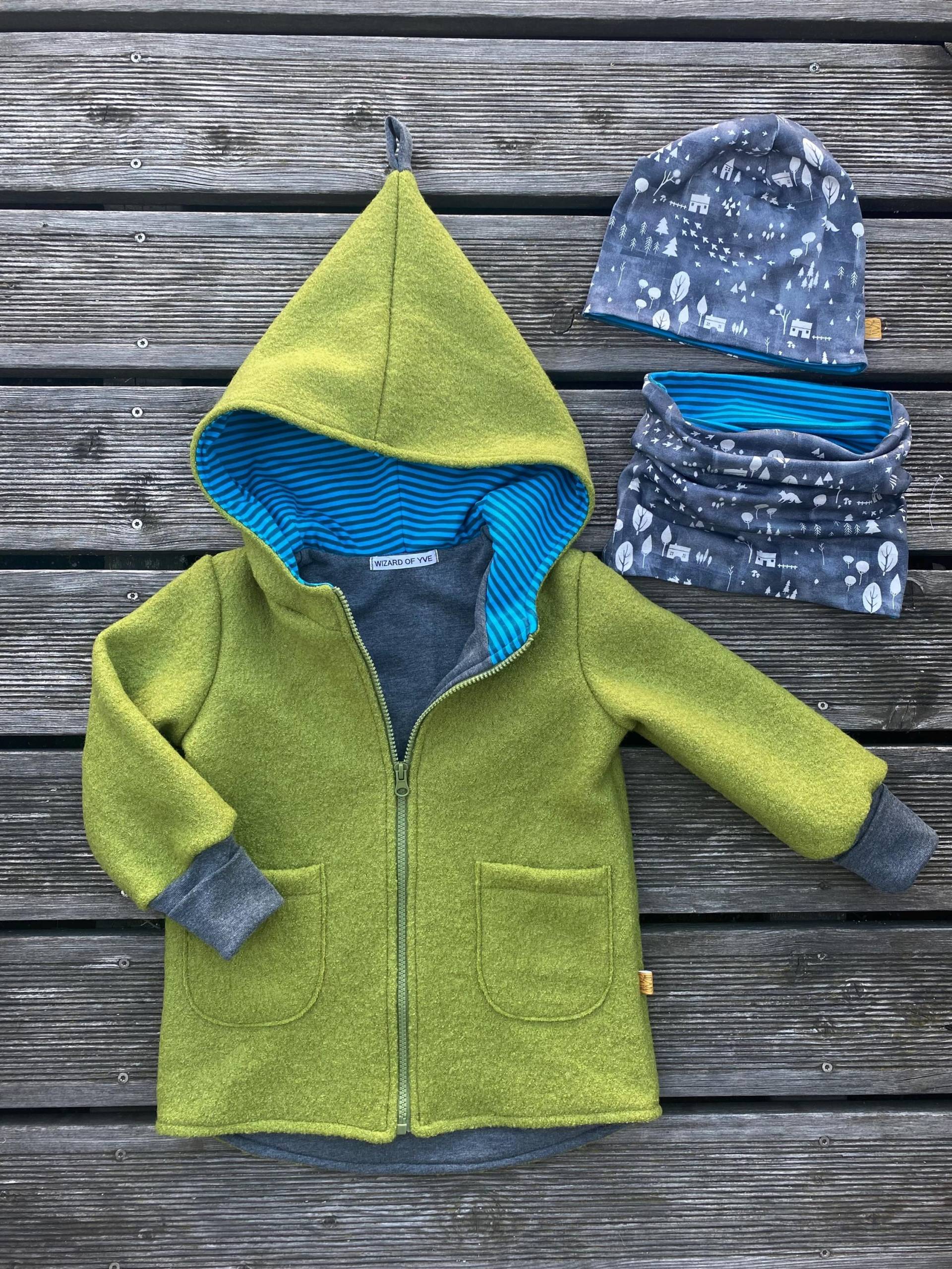 Walkjacke Oder Walkmantel Zipfel-Jacke Schurwolle Walk Oliv-Grün-Blau von WizardofYve