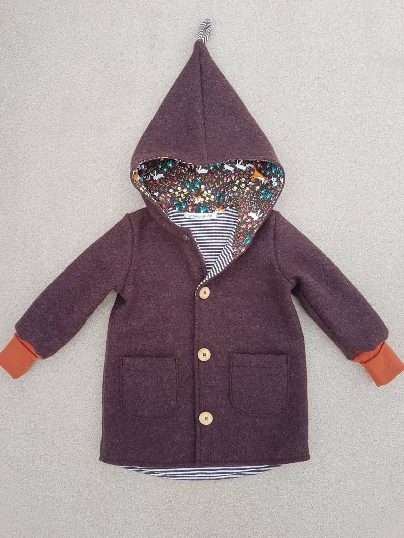 Walkjacke Oder Walkmatel Walk Zipfel-Jacke Schurwolle Braun-Rost Waldtiere von WizardofYve