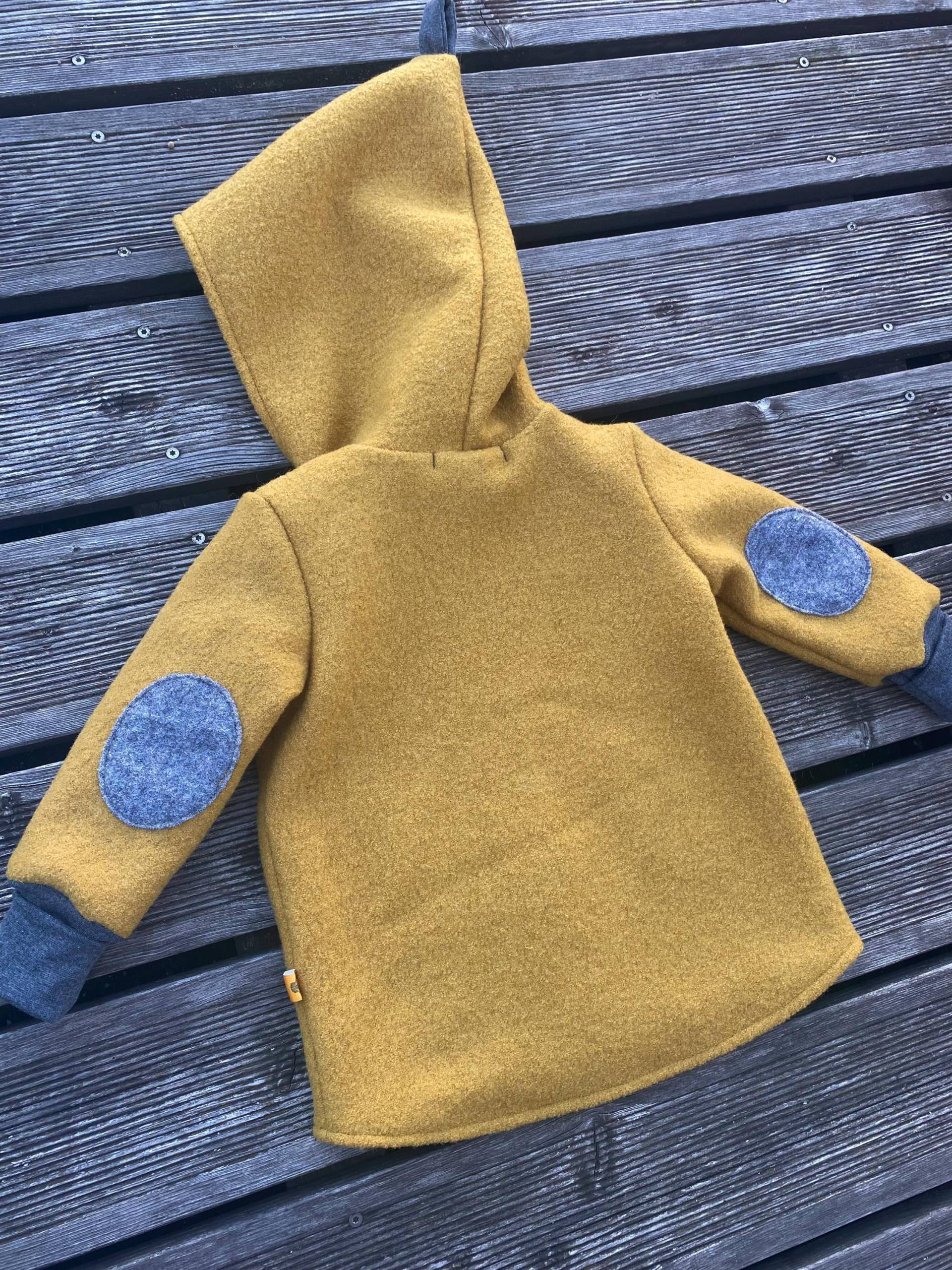 Walkjacke Walk-Mantel Schurwolle Zipfel-Jacke Senfgelb Streifen Unisex von WizardofYve