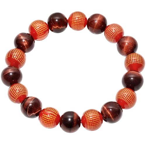 Wizock 12 mm Feng Shui roter Achat Herz Sutra Stretch-Armbänder spirituelles Tigerauge Perlenarmbänder für Damen und Herren, Schutz, Reichtum, Glücksschmuck von Wizock