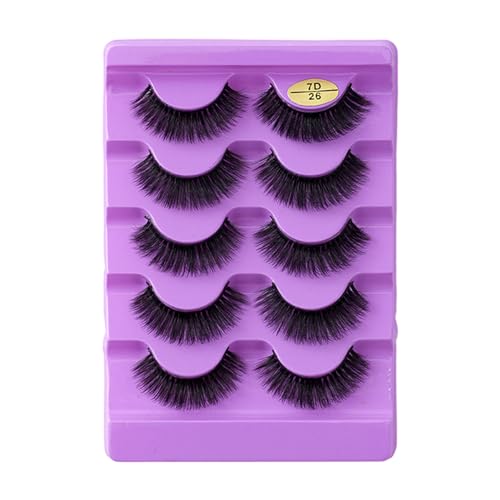 Wizoowip Flauschige falsche Wimpern mit 3D-Effekt, 5 Paare/Set, natürlicher Look, dünne, lockige, selbstklebende Kunstnerzhaare, wiederverwendbar, für Frauen, falsche Wimpern, Party-Make-up Violett von Wizoowip