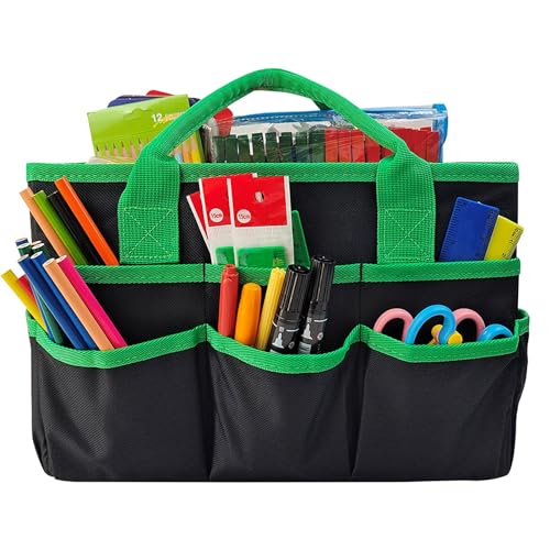 Wizoowip Multi-Pocket-Organizer-Tasche, Gartengeräte, Schreibwaren, 10 Taschen, große Kapazität, Schullehrer-Tragetasche, Faltbare Studenten-Aufbewahrung Schwarz von Wizoowip