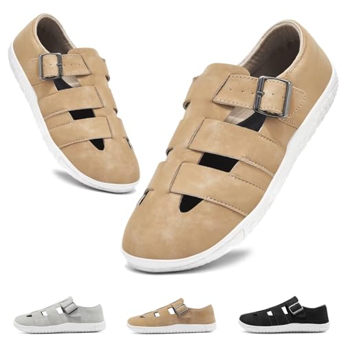 Wizshoe Barfuß Sandalen Herren Damen Atmungsaktiv Trekkingsandalen Rutschfest Outdoor Sandalen Geschlossen Wandersandalen Leicht Sommerschuhe Bequem Barfußschuhe Sportsandalen Beige 43EU von Wizshoe