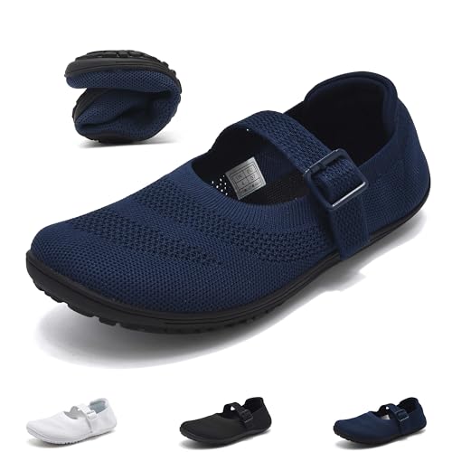 Wizshoe Barfuss Schuhe Damen Ballerinas Bequem Slip On Flache Schuhe Ballerina Elegant Barfuß Ballerinas mit Schnalle Fitnessschuhe Hausschuhe Flats Balletschuhe für Frauen Frühling Sommer Blau 39EU von Wizshoe