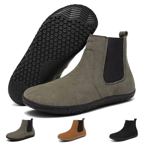 Wizshoe Barfußschuhe Chelsea Boots Frühling Damen Mikrofaser Ankle Booties Flache Herbst Stiefeletten Halbstiefel Frauen Barefoot Stiefel Schlupfstiefel Grün 40EU von Wizshoe