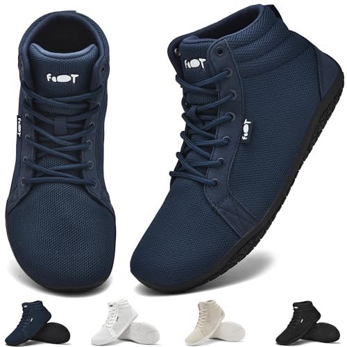 Wizshoe Barfußschuhe Hi top Herren Damen Breite Sneaker Barfuss Schuhe Leicht Walking Zehenschuhe Bequem Unisex Minimalistische Trail Fitness Fitnessschuhe Zero Drop Sohle rutschfest Blau 46 EU von Wizshoe
