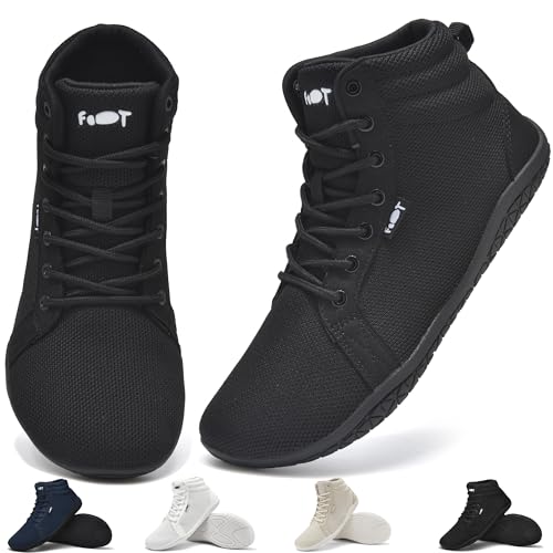 Wizshoe Barfußschuhe Hi top Herren Damen Breite Sneaker Barfuss Schuhe Leicht Walking Zehenschuhe Bequem Unisex Minimalistische Trail Fitness Fitnessschuhe Zero Drop Sohle rutschfest Schwarz 37 EU von Wizshoe