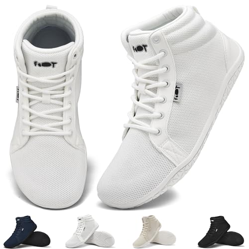 Wizshoe Barfußschuhe Hi top Herren Damen Breite Sneaker Barfuss Schuhe Leicht Walking Zehenschuhe Bequem Unisex Minimalistische Trail Fitness Fitnessschuhe Zero Drop Sohle rutschfest Weiß 38 EU von Wizshoe
