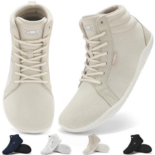 Wizshoe Barfußschuhe Hi top Herren Damen Breite Sneaker Barfuss Schuhe Leicht Walking Zehenschuhe Bequem Unisex Minimalistische Trail Fitness Fitnessschuhe Zero Drop Sohle rutschfest Hellkhaki 43 EU von Wizshoe