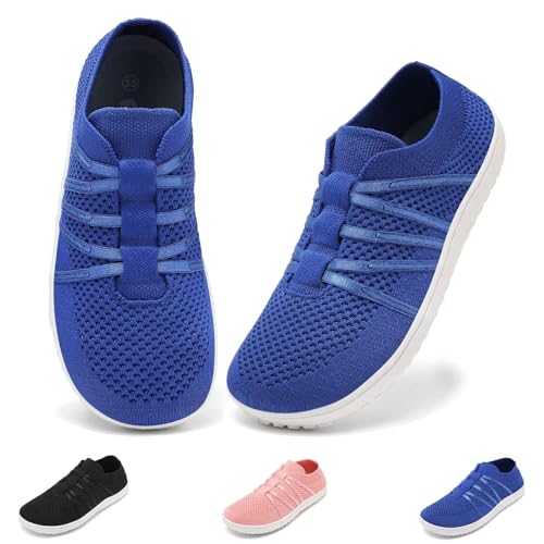 Wizshoe Barfussschuhe Kinder Breite Zehenbox Turnschuhe Rutschfest Laufschuhe Atmungsaktiv Sportschuhe Weich Barfußschuhe Leicht Hausschuhe Minimalistische Sneaker Für Jungen Mädchen Blau 28EU von Wizshoe