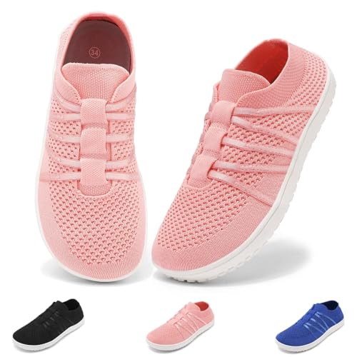 Wizshoe Barfussschuhe Kinder Breite Zehenbox Turnschuhe Rutschfest Laufschuhe Atmungsaktiv Sportschuhe Weich Barfußschuhe Leicht Hausschuhe Minimalistische Sneaker Für Jungen Mädchen Rosa 30EU von Wizshoe