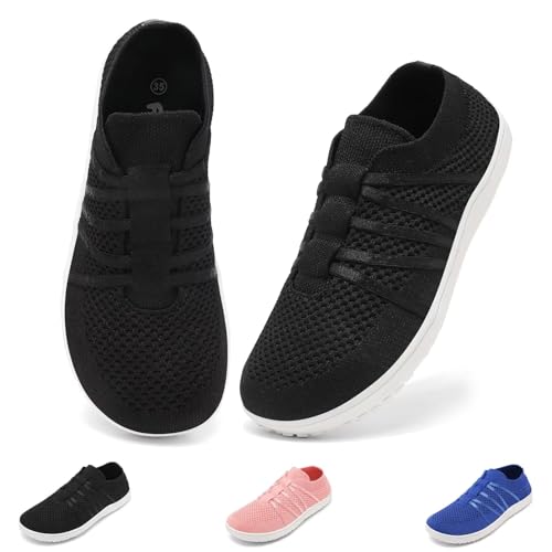 Wizshoe Barfussschuhe Kinder Breite Zehenbox Turnschuhe Rutschfest Laufschuhe Atmungsaktiv Sportschuhe Weich Barfußschuhe Leicht Hausschuhe Minimalistische Sneaker Für Jungen Mädchen Schwarz 30EU von Wizshoe