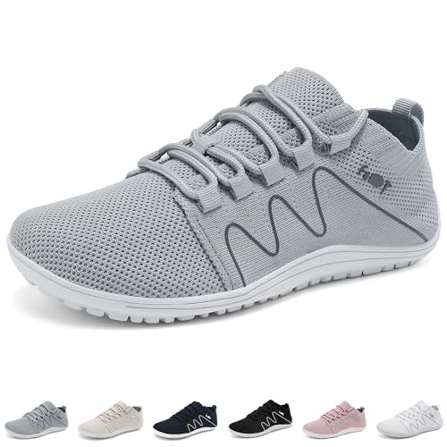 Wizshoe Barfußschuhe Sneakers Damen Herren Leichte Schuhe Atmungsaktiv Weich Walking Fitness Minimalistische Knit Unisex Trail Bequeme Laufschuhe Turnschuhe Straßenlaufschuhe Grau 39 EU von Wizshoe