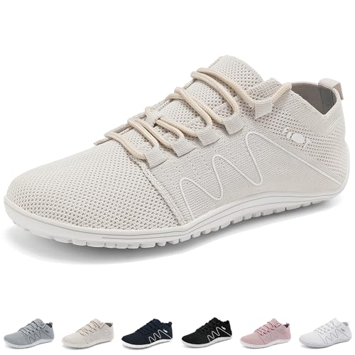 Wizshoe Barfußschuhe Sneakers Damen Herren Leichte Schuhe Atmungsaktiv Weich Walking Fitness Minimalistische Knit Unisex Trail Bequeme Laufschuhe Turnschuhe Straßenlaufschuhe Hell Khaki 39 EU von Wizshoe