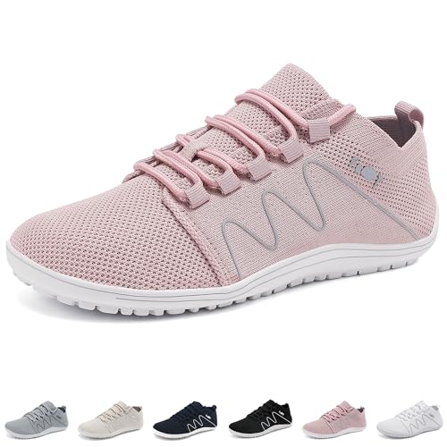 Wizshoe Barfußschuhe Sneakers Damen Herren Leichte Schuhe Atmungsaktiv Weich Walking Fitness Minimalistische Knit Unisex Trail Bequeme Laufschuhe Turnschuhe Straßenlaufschuhe Rosa 40 EU von Wizshoe