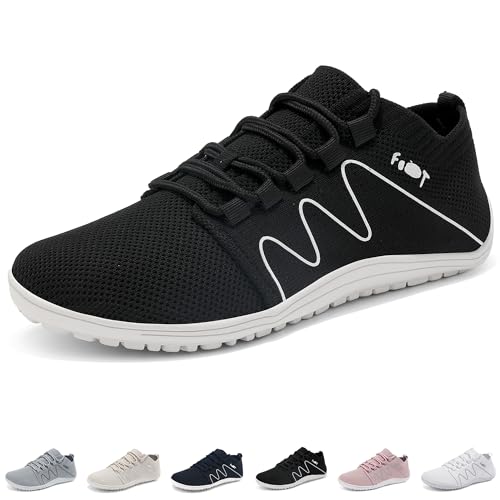 Wizshoe Barfußschuhe Sneakers Damen Herren Leichte Schuhe Atmungsaktiv Weich Walking Fitness Minimalistische Knit Unisex Trail Bequeme Laufschuhe Turnschuhe Straßenlaufschuhe Schwarz 42 EU von Wizshoe